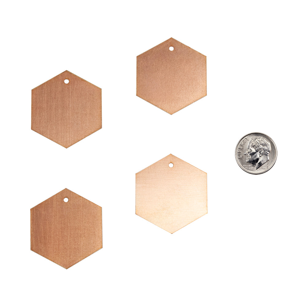 4 Copper Blanks - Hexagon 35mm with dime