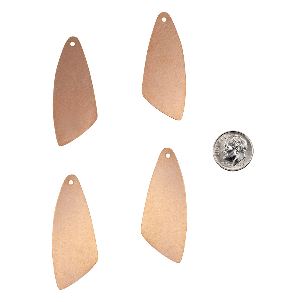 4 Copper Blanks - Angled Drop 50mm with dime