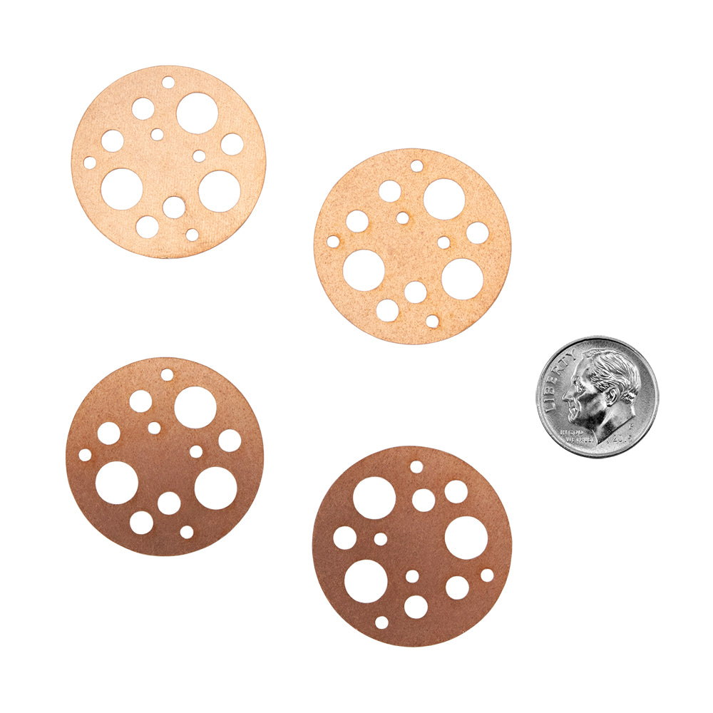 Copper Blanks - Round with Holes 30mm - Pkg/4 with dime