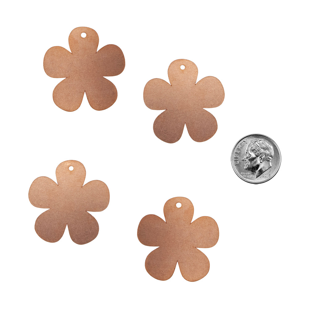 Copper Blanks - Flower 30mm - Pkg/4 with dime