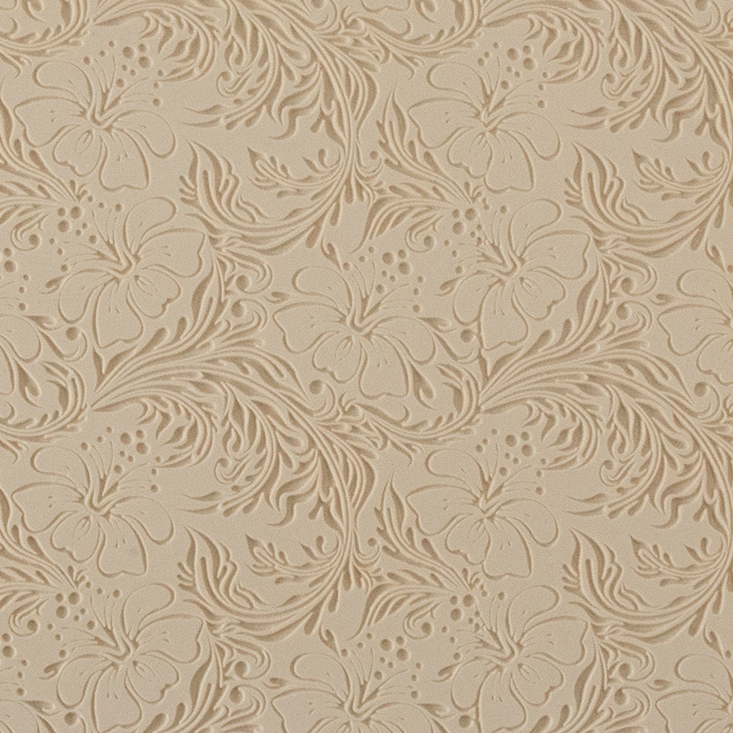 Mega Texture Tile - Hibiscus Embossed. Use to impress texture in soft clays. Mega Texture Tiles are perfect for projects both large and small. Mega Tiles measure 9-1/4" x 6" and are about 7 times larger than Texture Tiles. These textures are flexible, washable and can be used with any soft clay.