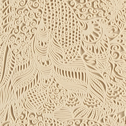 Mega Texture Tile - Jungle Love. Use to impress texture in soft clays. Mega Texture Tiles are perfect for projects both large and small. Mega Tiles measure 9-1/4" x 6" and are about 7 times larger than Texture Tiles. These textures are flexible, washable and can be used with any soft clay.