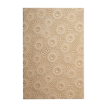 Mega Texture Tile - Sun Spots. Use to impress texture in soft clays. Mega Texture Tiles are perfect for projects both large and small. Mega Tiles measure 9-1/4" x 6" and are about 7 times larger than Texture Tiles. These textures are flexible, washable and can be used with any soft clay.