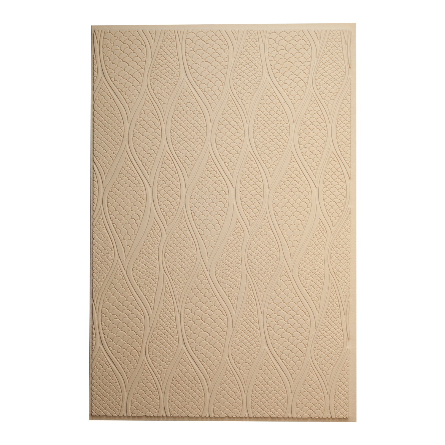 Mega Texture Tile - Be Scaled Embossed. Use to impress texture in soft clays. Mega Texture Tiles are perfect for projects both large and small. Mega Tiles measure 9-1/4" x 6" and are about 7 times larger than Texture Tiles. These textures are flexible, washable and can be used with any soft clay.