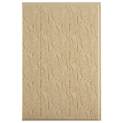 Mega Texture Tile - Tribal Feather Fineline. Use to impress texture in soft clays. Mega Texture Tiles are perfect for projects both large and small. Mega Tiles measure 9-1/4" x 6" and are about 7 times larger than Texture Tiles. These textures are flexible, washable and can be used with any soft clay.