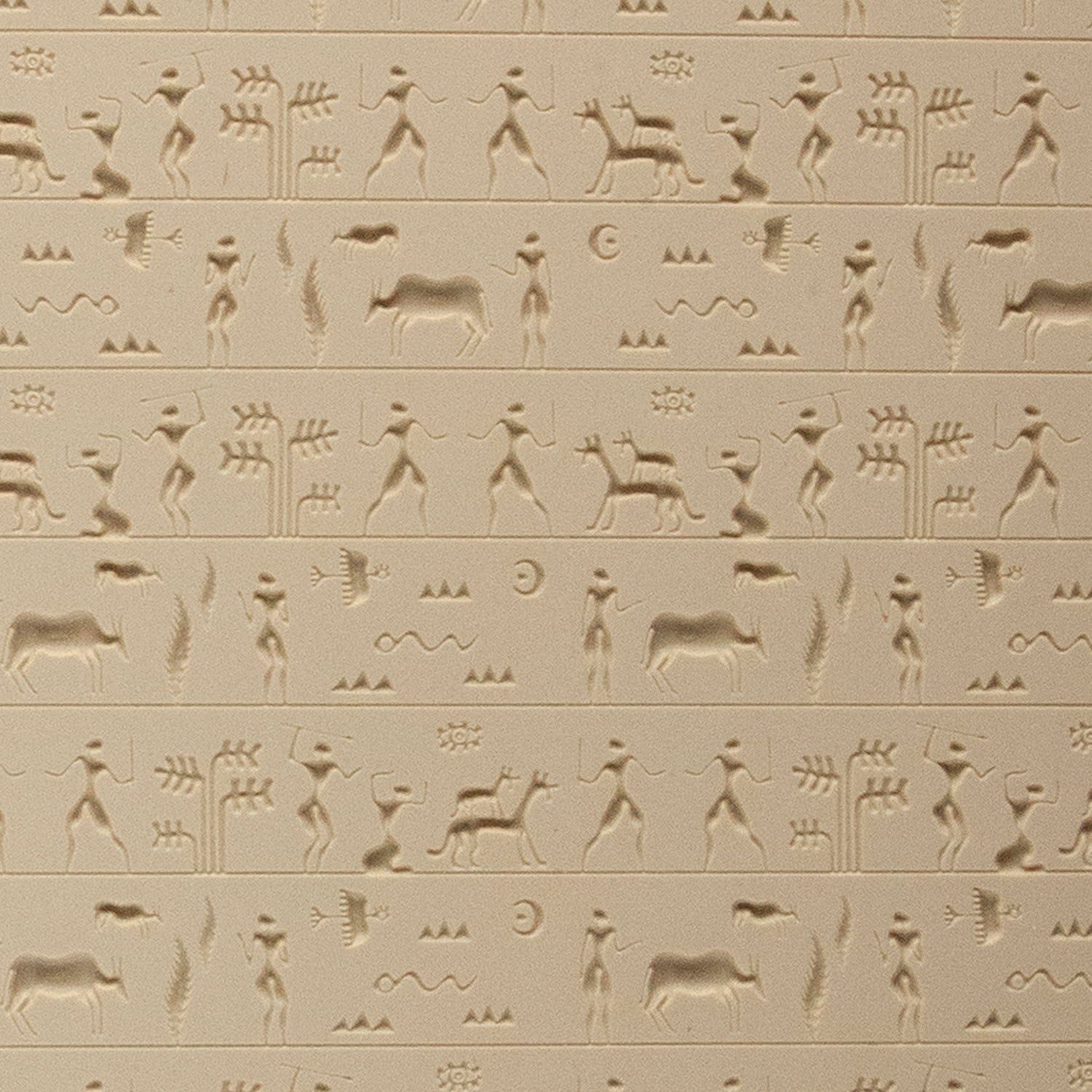 Mega Texture Tile - Ancient Hunt Fineline Use to impress texture in soft clays. Mega Texture Tiles are perfect for projects both large and small. Mega Tiles measure 9-1/4" x 6" and are about 7 times larger than Texture Tiles. These textures are flexible, washable and can be used with any soft clay.