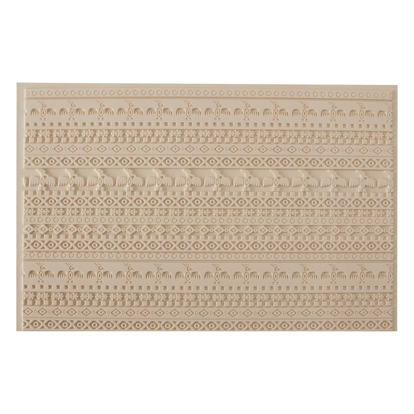 Mega Texture Tile - Tribal Spirits Embossed. Use to impress texture in soft clays. Mega Texture Tiles are perfect for projects both large and small. Mega Tiles measure 9-1/4" x 6" and are about 7 times larger than Texture Tiles. These textures are flexible, washable and can be used with any soft clay.