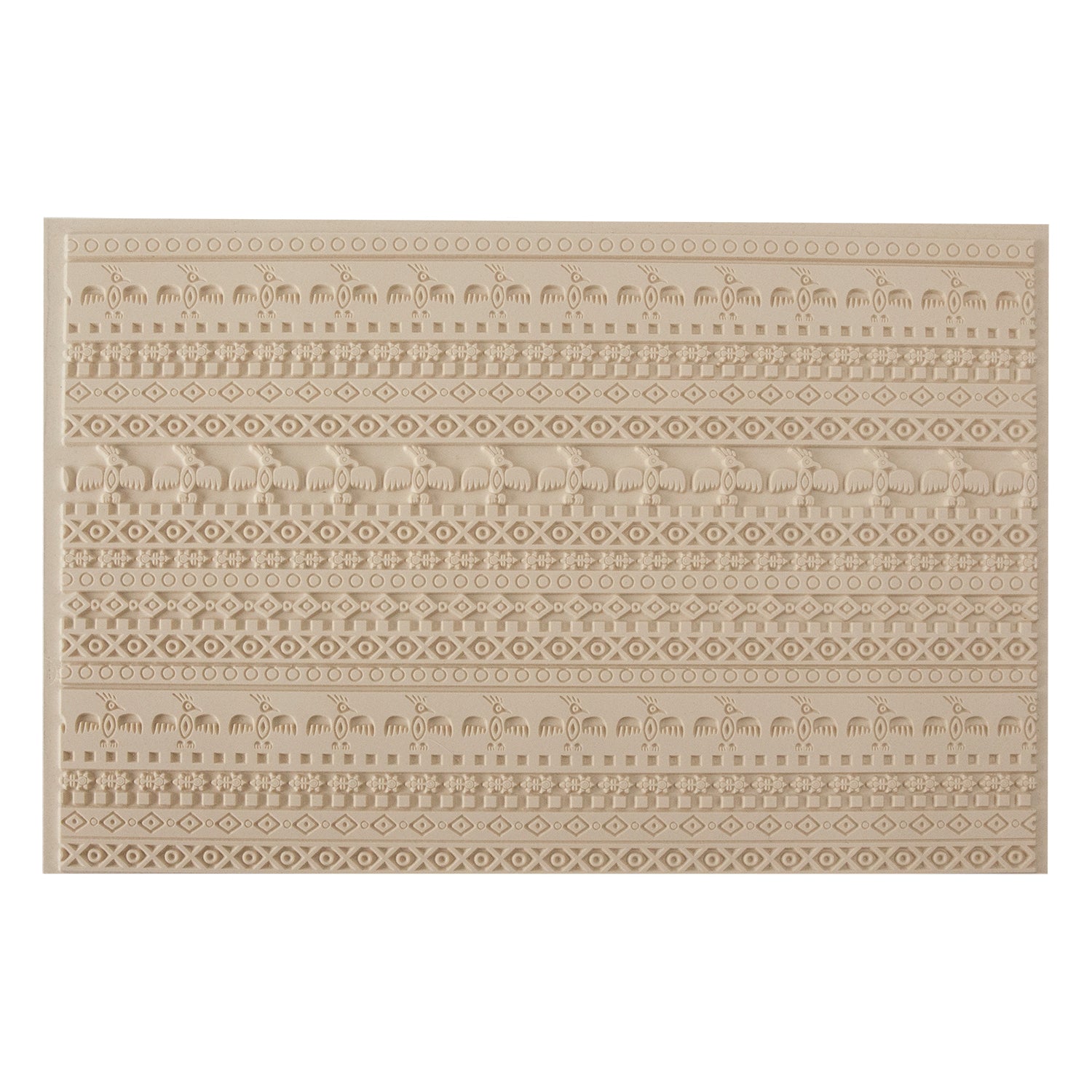 Mega Texture Tile - Tribal Spirits Embossed. Use to impress texture in soft clays. Mega Texture Tiles are perfect for projects both large and small. Mega Tiles measure 9-1/4" x 6" and are about 7 times larger than Texture Tiles. These textures are flexible, washable and can be used with any soft clay.