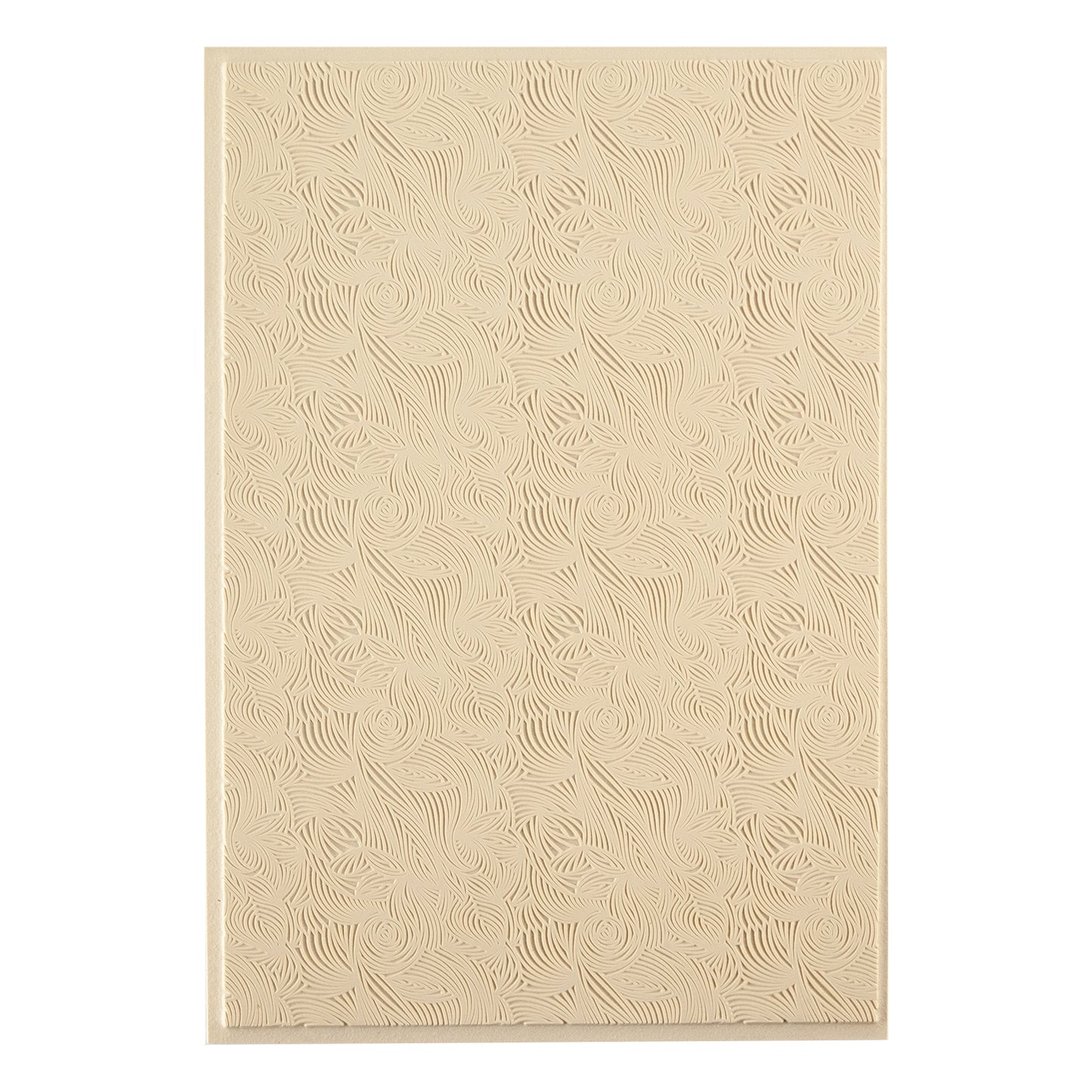 Mega Texture Tile - Floral Scrolls. Use to impress texture in soft clays. Mega Texture Tiles are perfect for projects both large and small. Mega Tiles measure 9-1/4" x 6" and are about 7 times larger than Texture Tiles. These textures are flexible, washable and can be used with any soft clay.