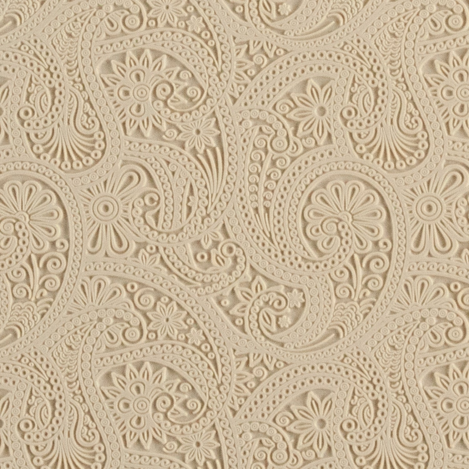 Mega Texture Tile - Eastern Paisley. Use to impress texture in soft clays. Mega Texture Tiles are perfect for projects both large and small. Mega Tiles measure 9-1/4" x 6" and are about 7 times larger than Texture Tiles. These textures are flexible, washable and can be used with any soft clay.