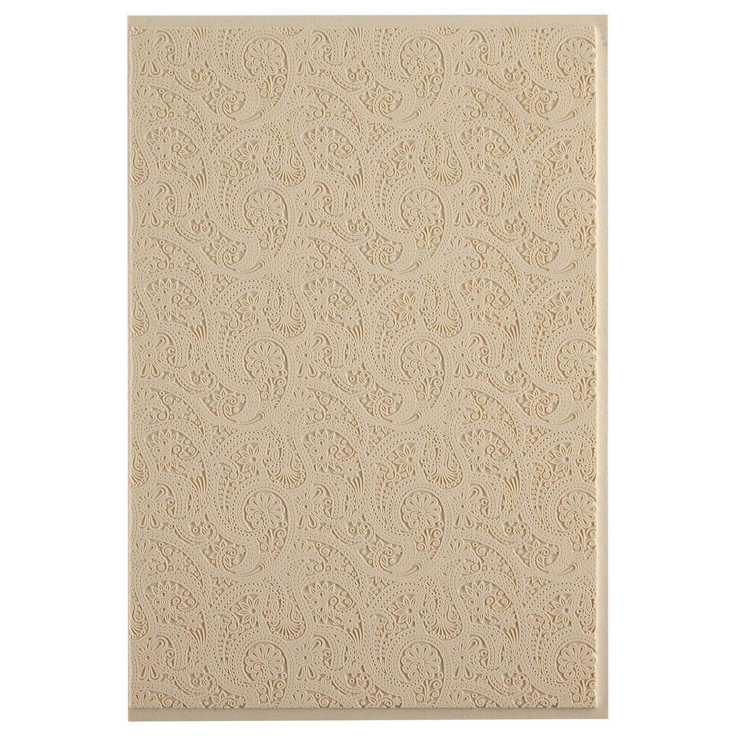 Mega Texture Tile - Eastern Paisley. Use to impress texture in soft clays. Mega Texture Tiles are perfect for projects both large and small. Mega Tiles measure 9-1/4" x 6" and are about 7 times larger than Texture Tiles. These textures are flexible, washable and can be used with any soft clay.