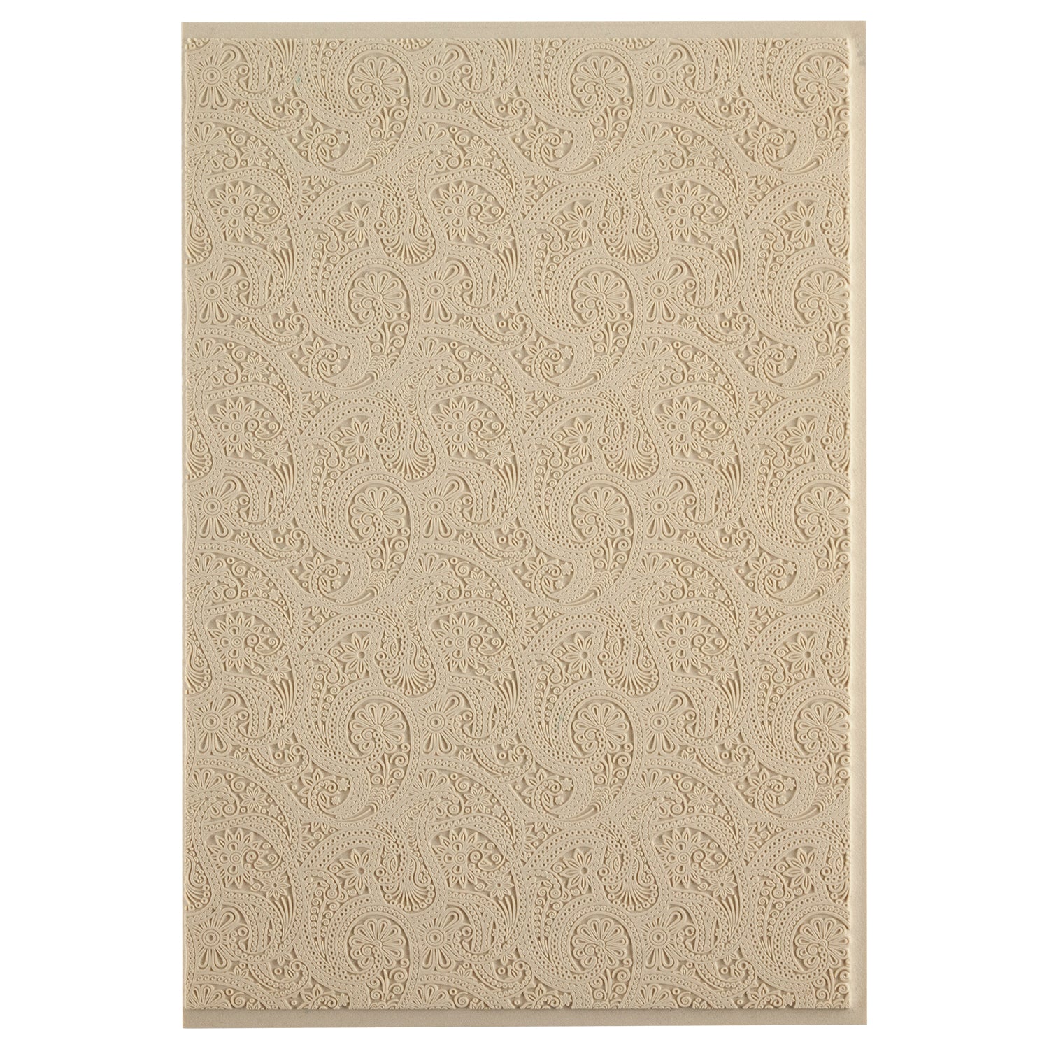 Mega Texture Tile - Eastern Paisley. Use to impress texture in soft clays. Mega Texture Tiles are perfect for projects both large and small. Mega Tiles measure 9-1/4" x 6" and are about 7 times larger than Texture Tiles. These textures are flexible, washable and can be used with any soft clay.