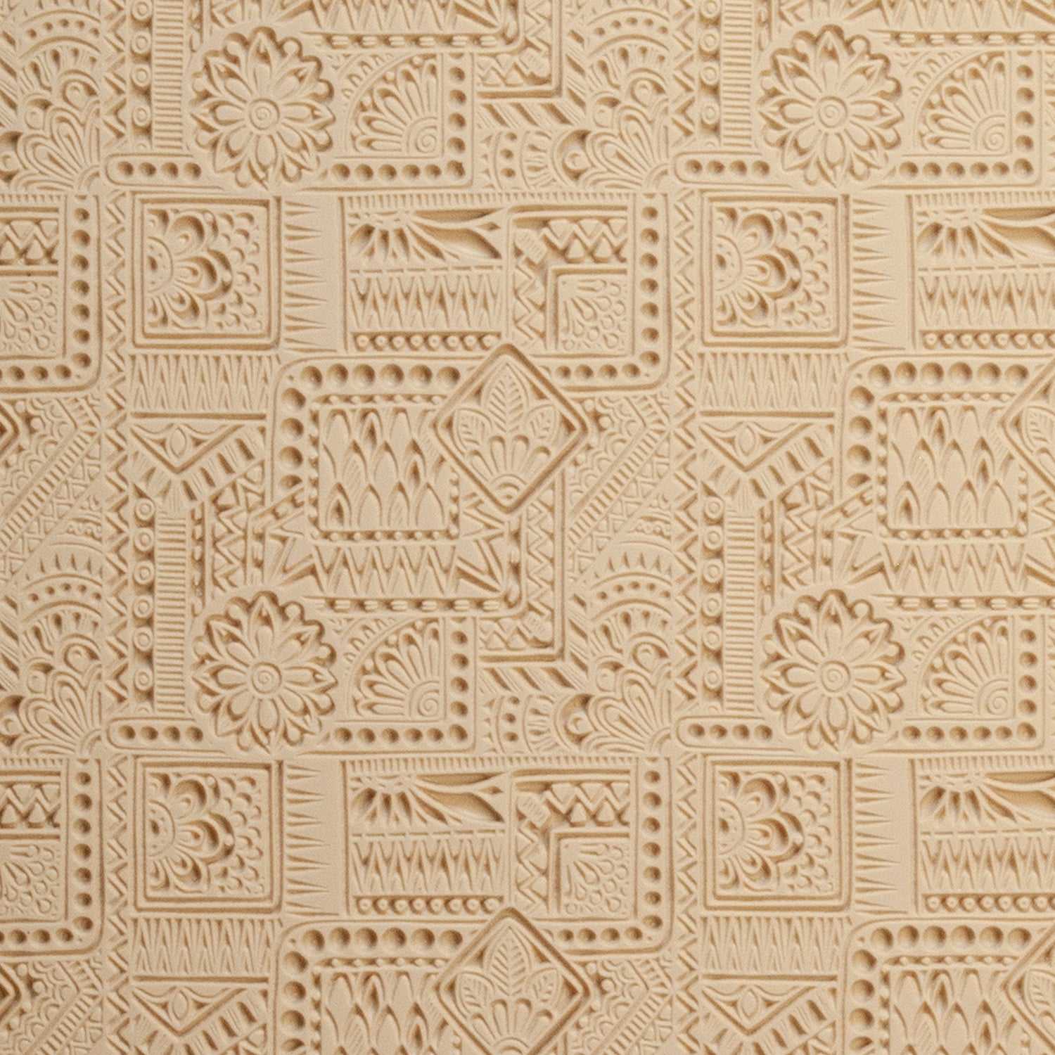 Mega Texture Tile - Botany Borders. Use to impress texture in soft clays. Mega Texture Tiles are perfect for projects both large and small. Mega Tiles measure 9-1/4" x 6" and are about 7 times larger than Texture Tiles. These textures are flexible, washable and can be used with any soft clay.