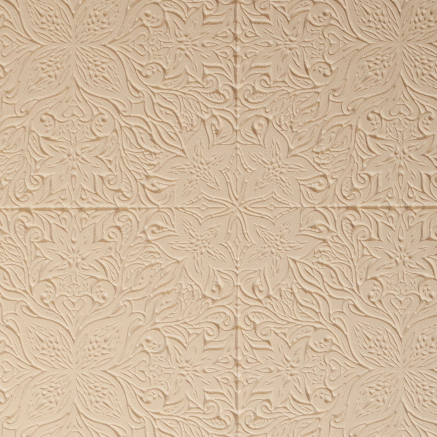 Mega Texture Tile - Woodcut Floral. Use to impress texture in soft clays. Mega Texture Tiles are perfect for projects both large and small. Mega Tiles measure 9-1/4" x 6" and are about 7 times larger than Texture Tiles. These textures are flexible, washable and can be used with any soft clay.