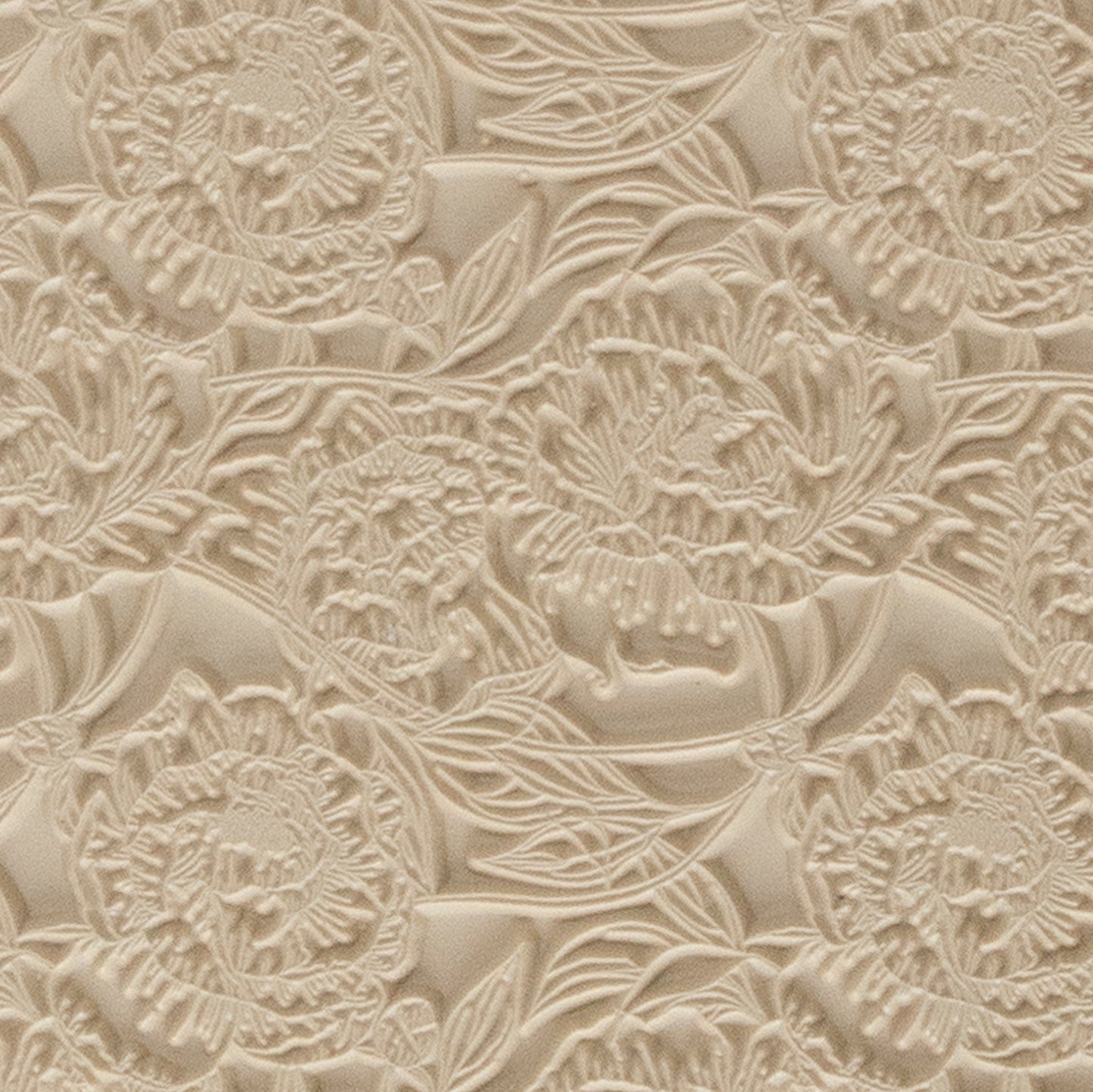 Mega Texture Tile - Peony Wallpaper. Use to impress texture in soft clays. Mega Texture Tiles are perfect for projects both large and small. Mega Tiles measure 9-1/4" x 6" and are about 7 times larger than Texture Tiles. These textures are flexible, washable and can be used with any soft clay.