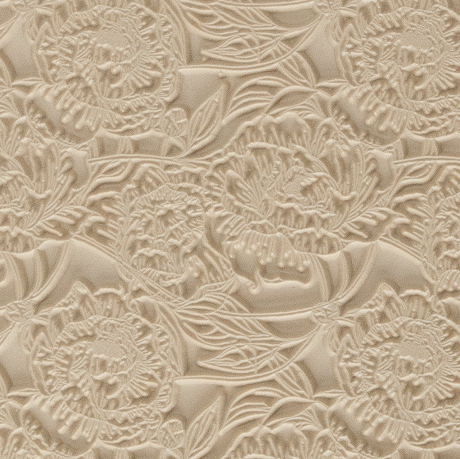 Mega Texture Tile - Peony Wallpaper. Use to impress texture in soft clays. Mega Texture Tiles are perfect for projects both large and small. Mega Tiles measure 9-1/4" x 6" and are about 7 times larger than Texture Tiles. These textures are flexible, washable and can be used with any soft clay.