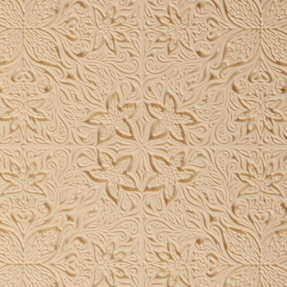 Mega Texture Tile - Woodcut Floral Embossed. Use to impress texture in soft clays. Mega Texture Tiles are perfect for projects both large and small. Mega Tiles measure 9-1/4" x 6" and are about 7 times larger than Texture Tiles. These textures are flexible, washable and can be used with any soft clay.