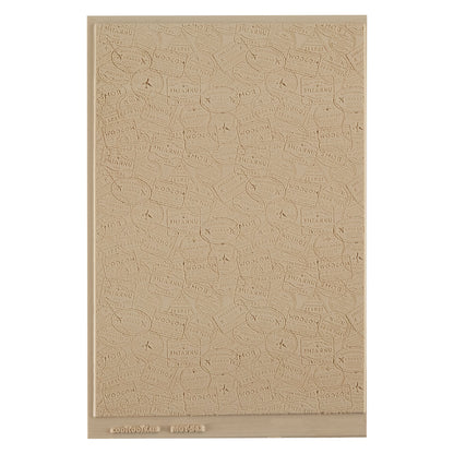 Mega Texture Tile - Bon Voyage Embossed. Use to impress texture in soft clays. Mega Texture Tiles are perfect for projects both large and small. Mega Tiles measure 9-1/4" x 6" and are about 7 times larger than Texture Tiles. These textures are flexible, washable and can be used with any soft clay.