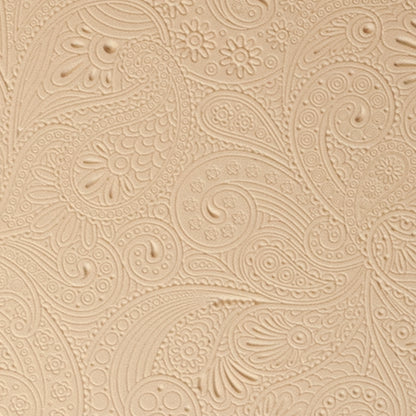 Mega Texture Tile - Waves of Paisley Embossed. Use to impress texture in soft clays. Mega Texture Tiles are perfect for projects both large and small. Mega Tiles measure 9-1/4" x 6" and are about 7 times larger than Texture Tiles. These textures are flexible, washable and can be used with any soft clay.