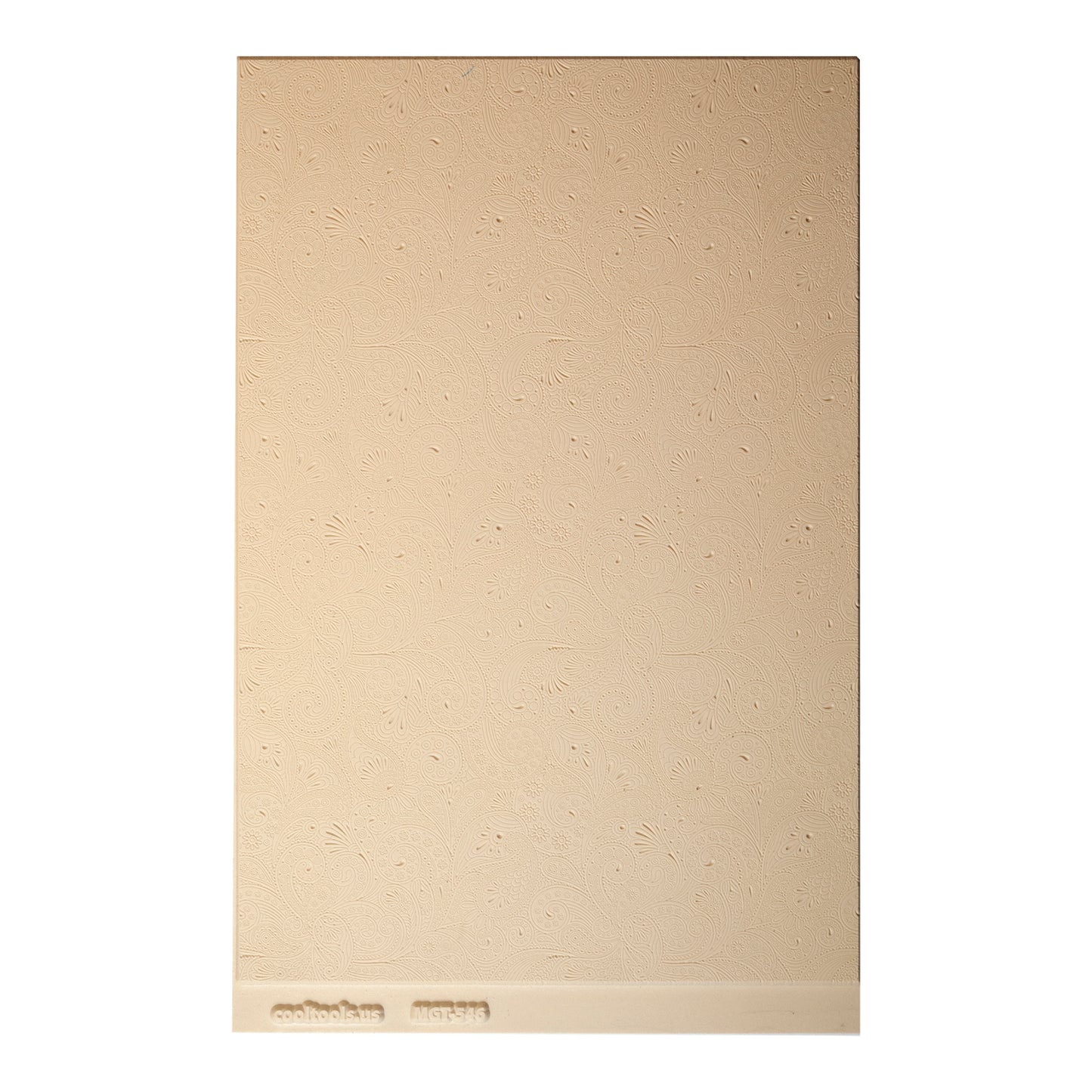 Mega Texture Tile - Waves of Paisley Embossed. Use to impress texture in soft clays. Mega Texture Tiles are perfect for projects both large and small. Mega Tiles measure 9-1/4" x 6" and are about 7 times larger than Texture Tiles. These textures are flexible, washable and can be used with any soft clay.