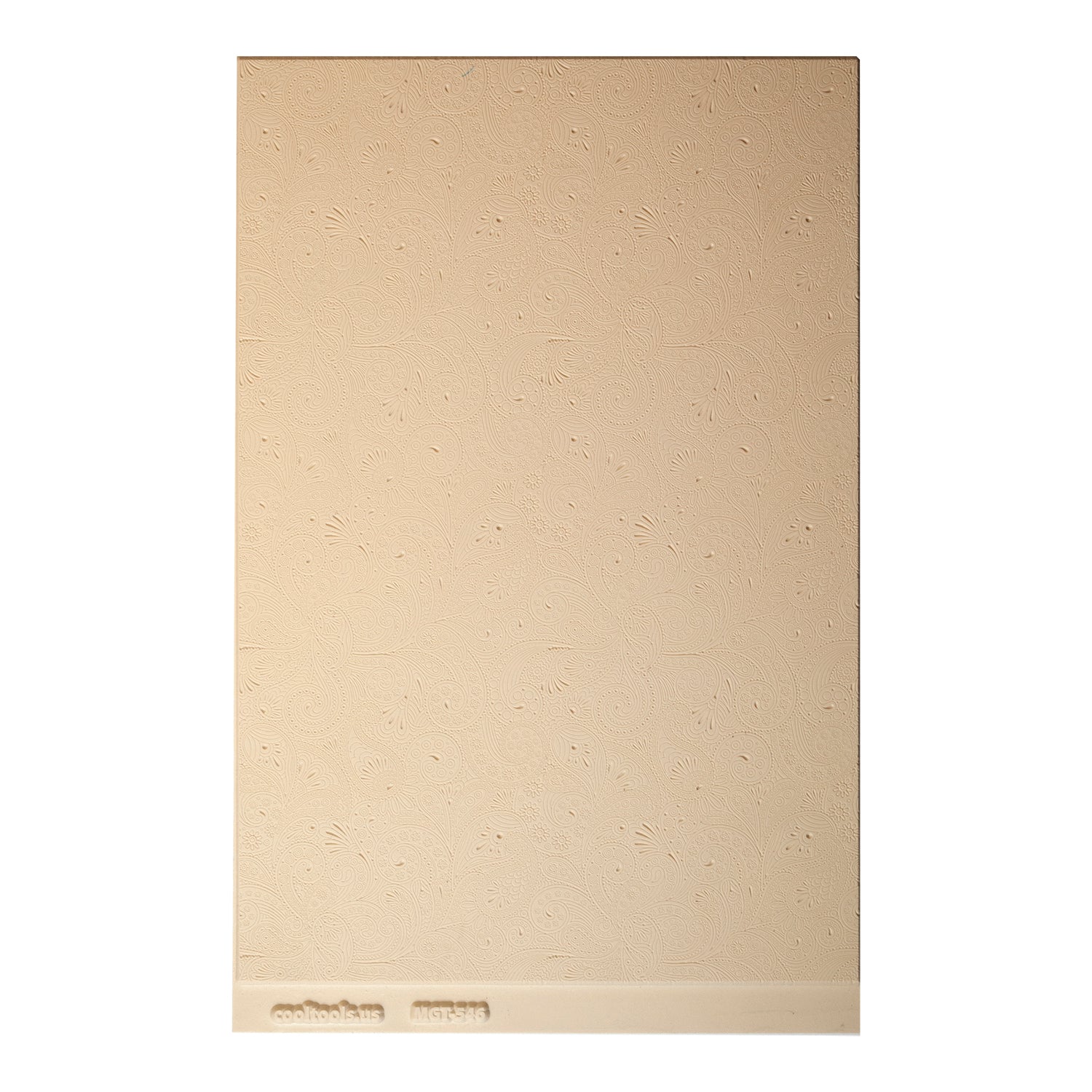 Mega Texture Tile - Waves of Paisley Embossed. Use to impress texture in soft clays. Mega Texture Tiles are perfect for projects both large and small. Mega Tiles measure 9-1/4" x 6" and are about 7 times larger than Texture Tiles. These textures are flexible, washable and can be used with any soft clay.