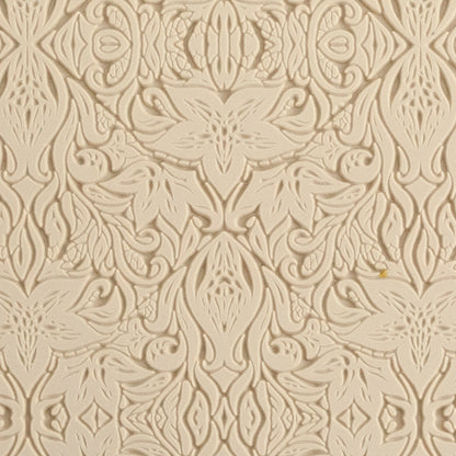 Mega Texture Tile - Lavish Lillies. Use to impress texture in soft clays. Mega Texture Tiles are perfect for projects both large and small. Mega Tiles measure 9-1/4" x 6" and are about 7 times larger than Texture Tiles. These textures are flexible, washable and can be used with any soft clay.