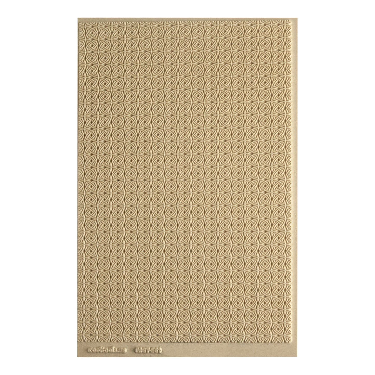 Mega Texture Tile - Celtic Over & Under. Use to impress texture in soft clays. Mega Texture Tiles are perfect for projects both large and small. Mega Tiles measure 9-1/4" x 6" and are about 7 times larger than Texture Tiles. These textures are flexible, washable and can be used with any soft clay.