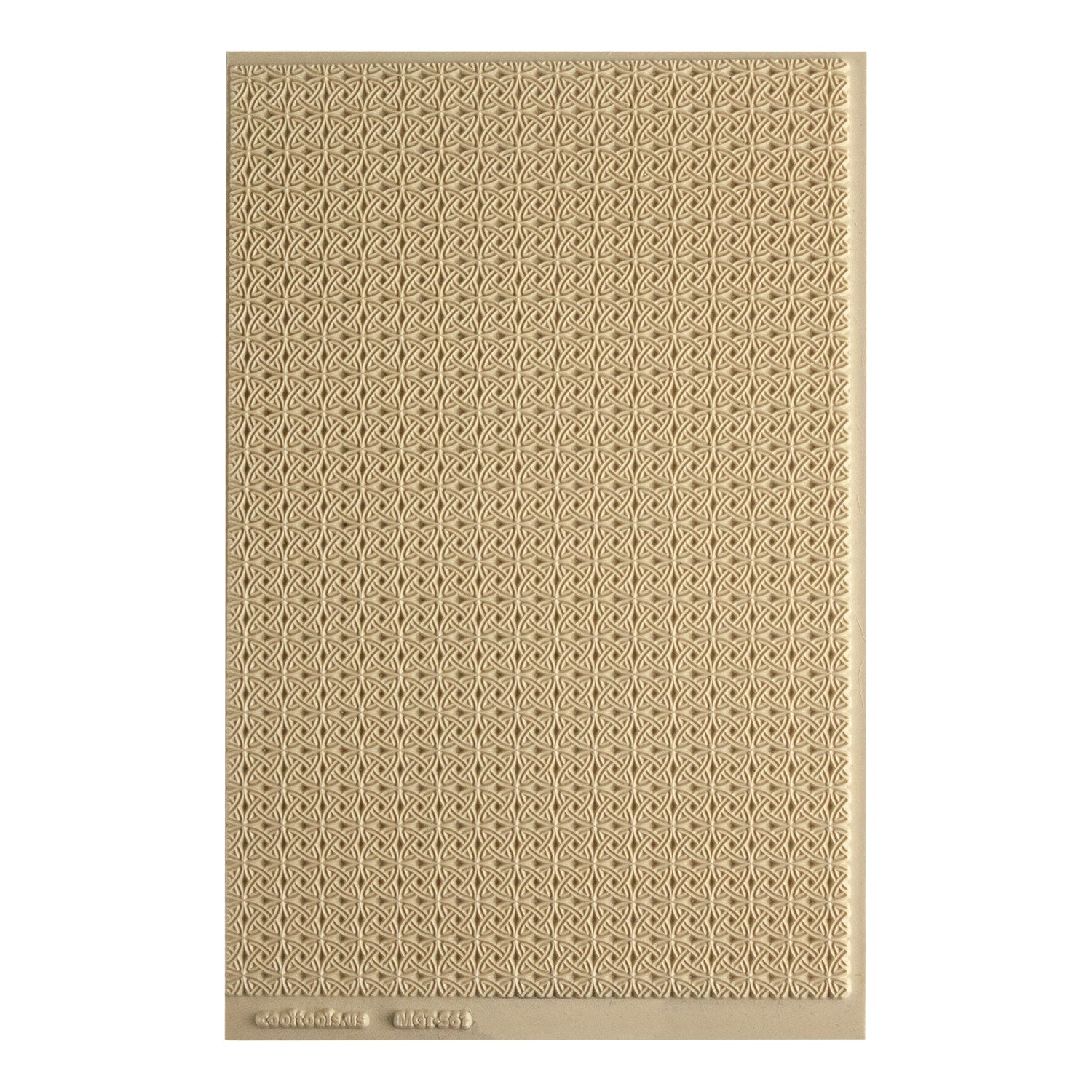 Mega Texture Tile - Celtic Over & Under. Use to impress texture in soft clays. Mega Texture Tiles are perfect for projects both large and small. Mega Tiles measure 9-1/4" x 6" and are about 7 times larger than Texture Tiles. These textures are flexible, washable and can be used with any soft clay.