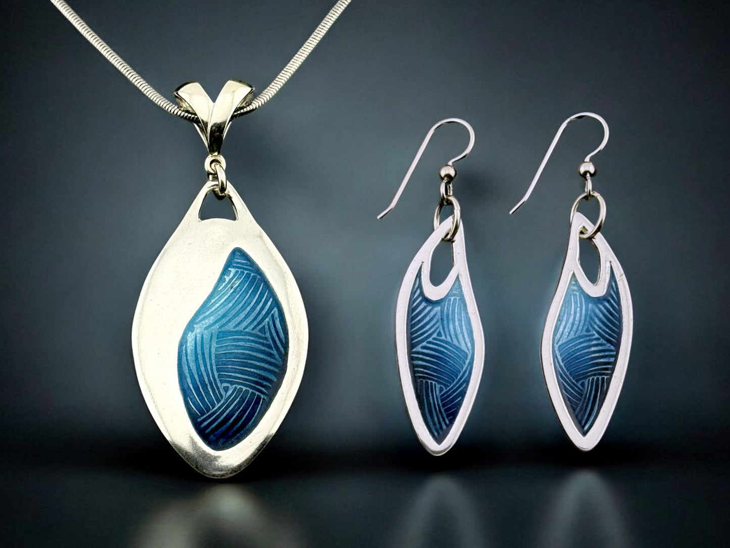 blue enameled silver earring and pendant samples of Pam East Template & Texture Set - Small Earrings - Set A