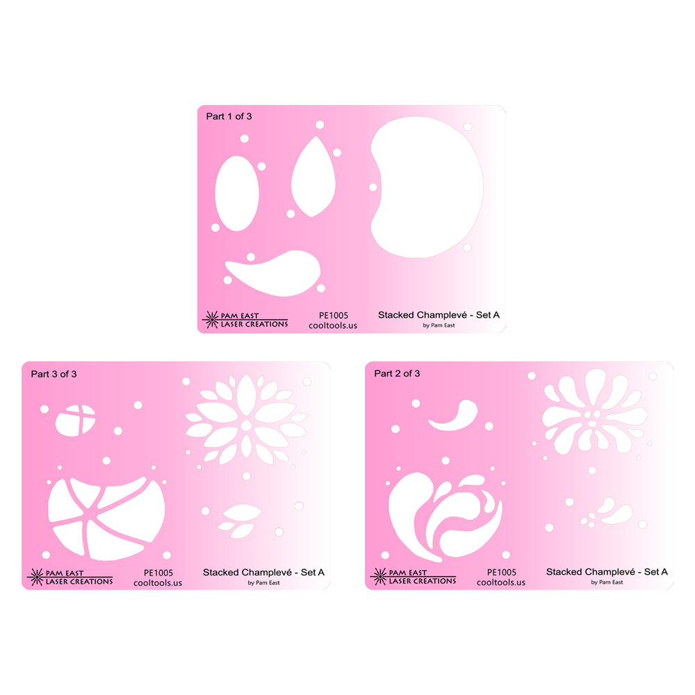 pink plastic Pam East Template - Stacked Champlevé - Set A