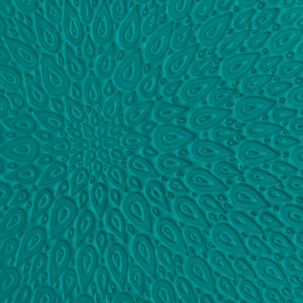 green clay sample of Pam East Texture Mat - Peacock Pinwheel Inverse