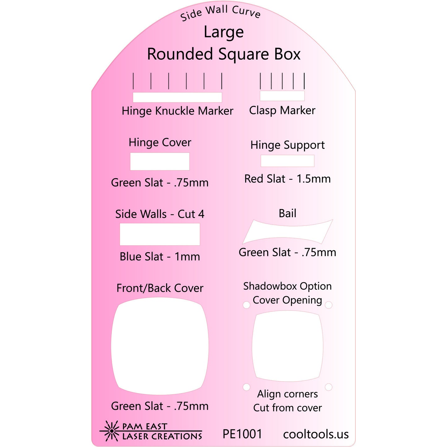 pink plastic Pam East Template - Large Rounded Square Box