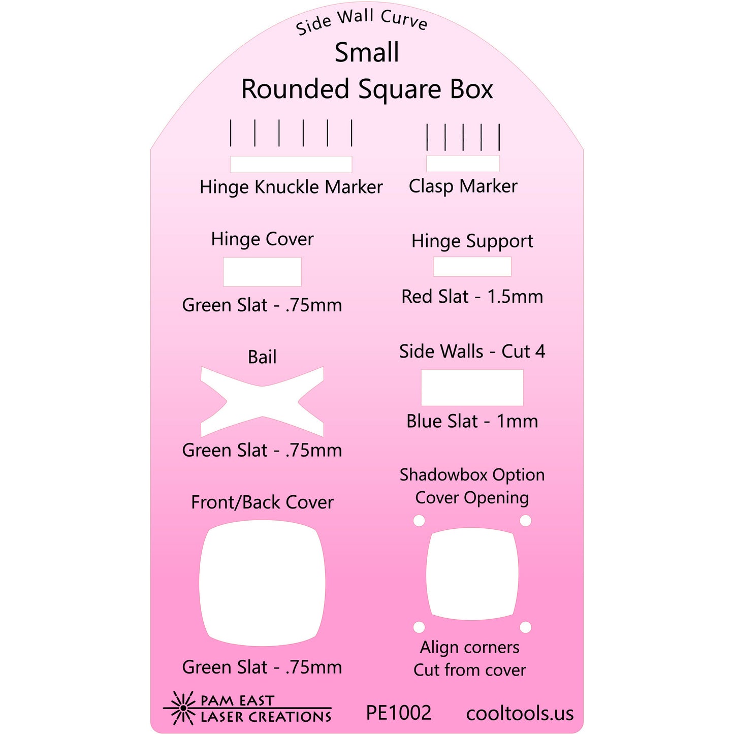 pink plastic Pam East Template - Small Rounded Square Box