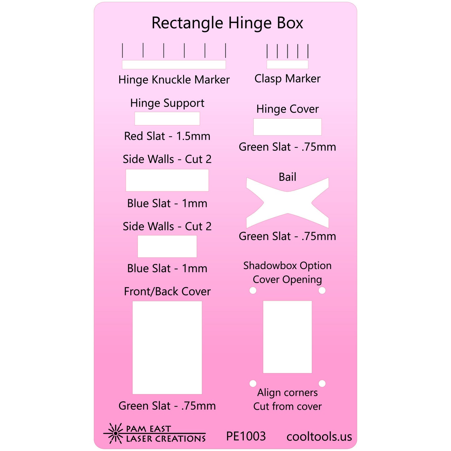 pink plastic Pam East Template - Hinge Box Rectangle