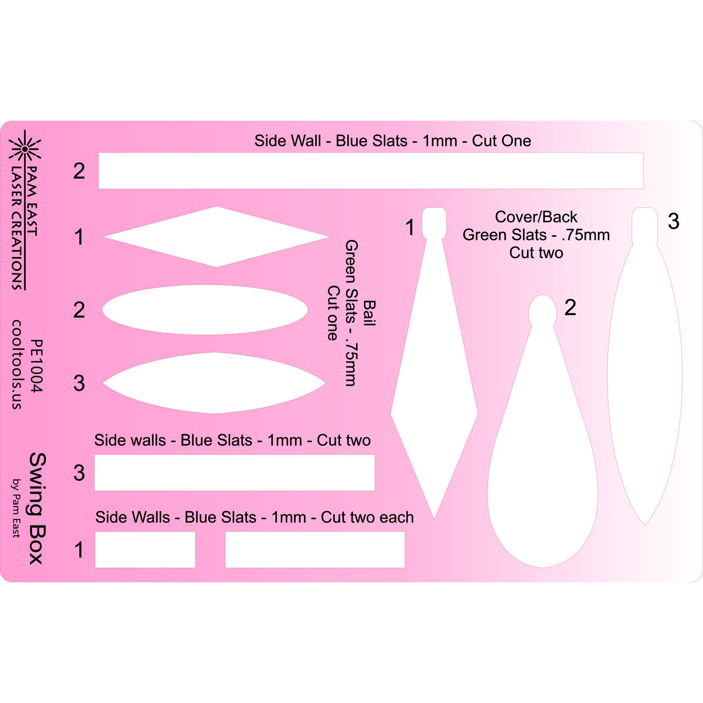 pink plastic Pam East Template - Swing Box