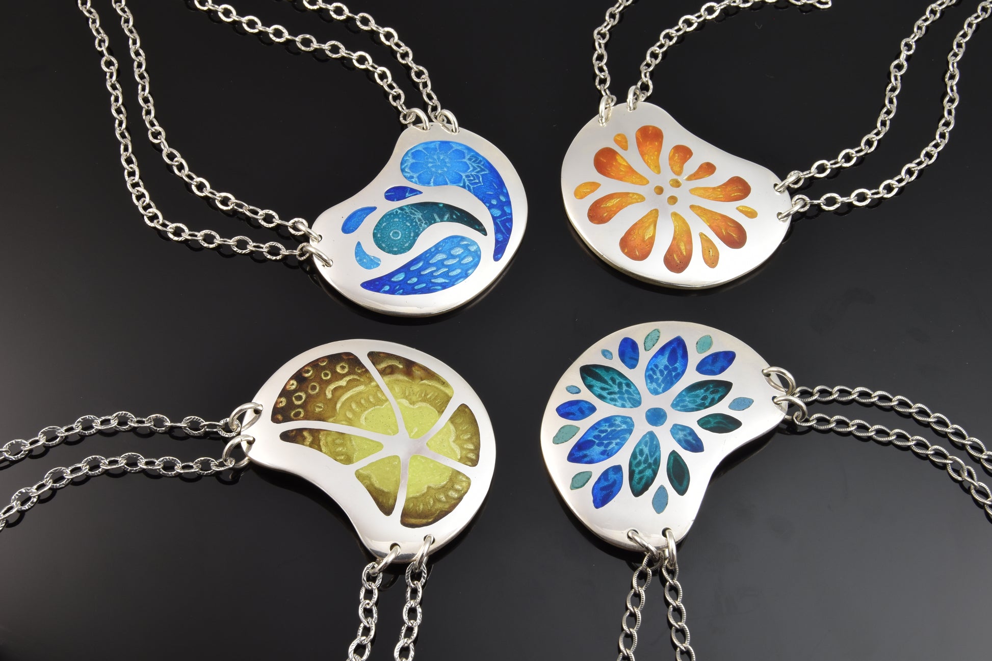 Pam East Template - Stacked Champlevé - Set A enameled silver pendants