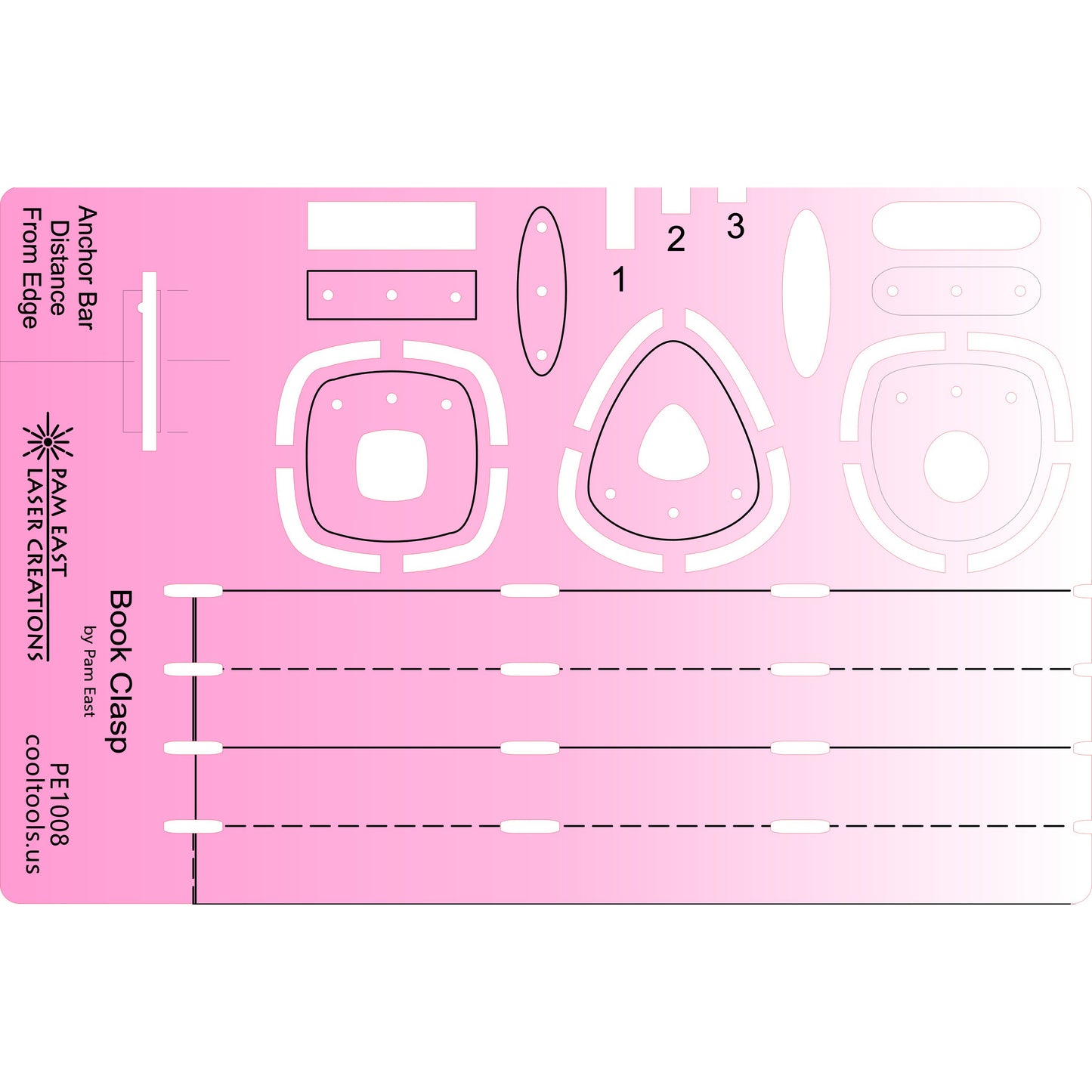 pink plastic Pam East Template - Book Clasp