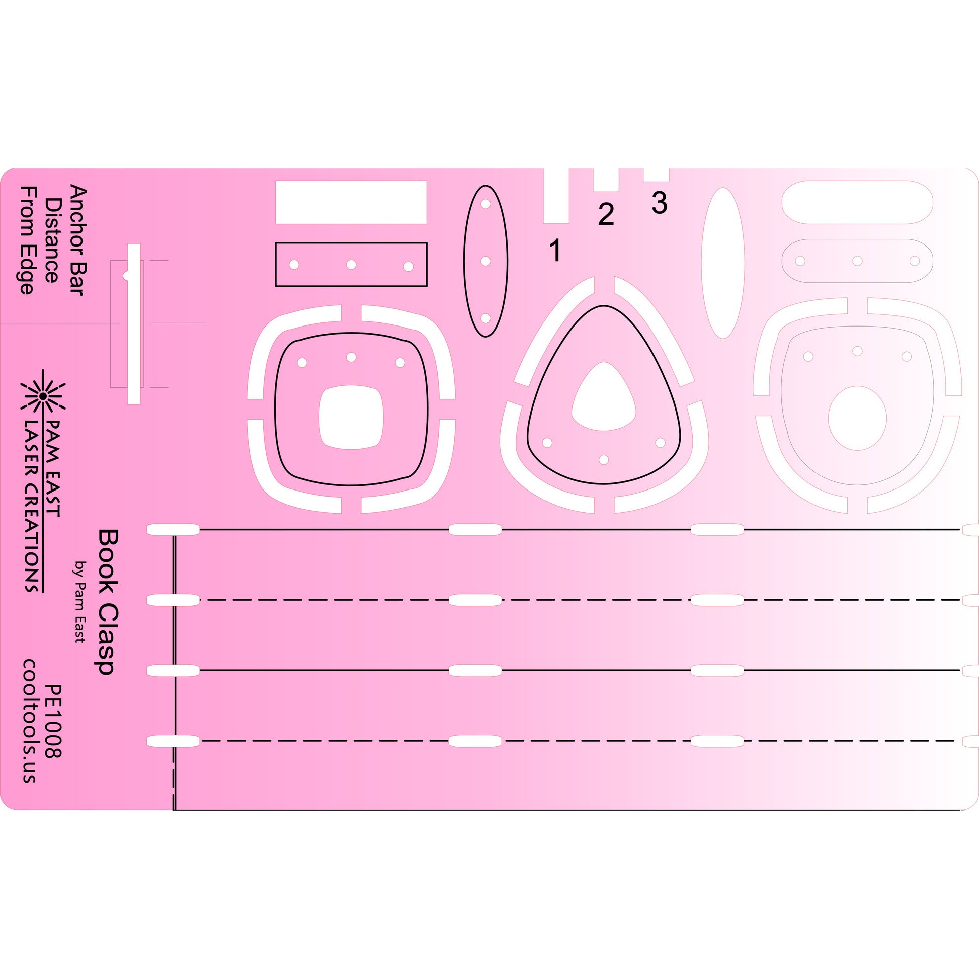 pink plastic Pam East Template - Book Clasp