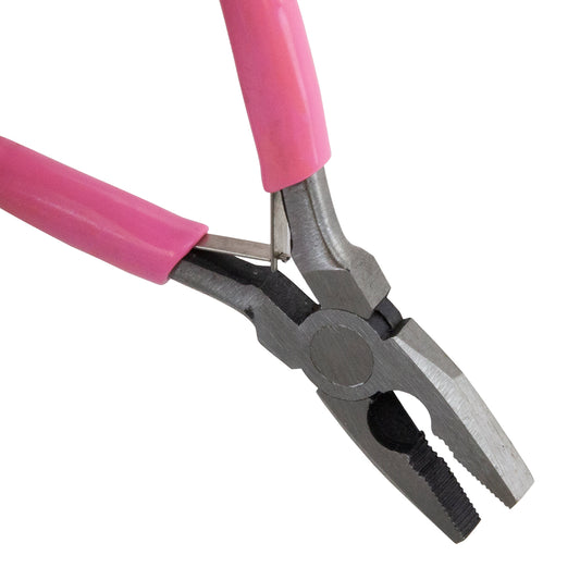 Carbon Steel Jewelry Pliers - Flat Nose with Cutter with pink grips