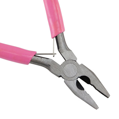 Carbon Steel Jewelry Pliers - Flat Nose with Cutter with pink grips