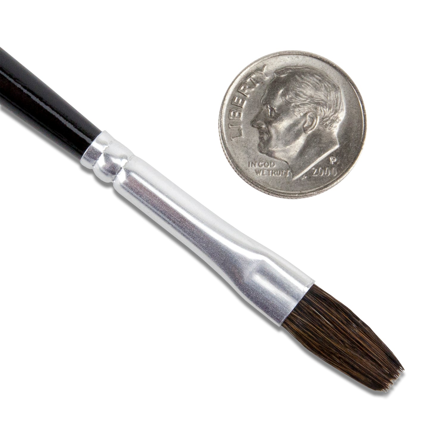 Camel Hair Economy Brush - Size 1/4 with dime

Hair Brush is a good utility flat brush for application of Renaissance Wax, Gilders Paste, Accent Silver and Gold and more. 7" in length.
