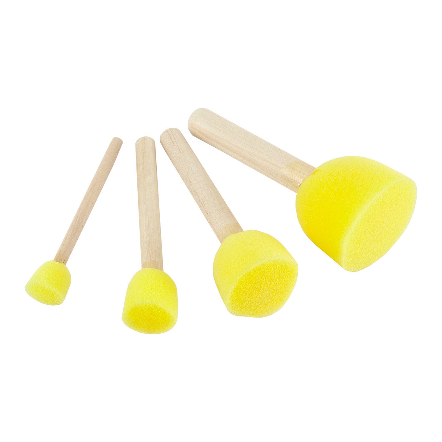 Foam Sponge Brush Set

Sponge Diameter Sizes: (1-1/2 inches) / (1 inches)/ (3/4 inches) / (1/2 inches). Wood Handle Size: 2-1/2 inches long.