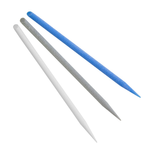 Sanding Needles, Perfect for plastic, resin, metals, clays or wood.  Sanding Needles are washable and reusable. Package of 3, one of each grit: 150 Grit Grey, 240 Grit Blue and 320 Grit White