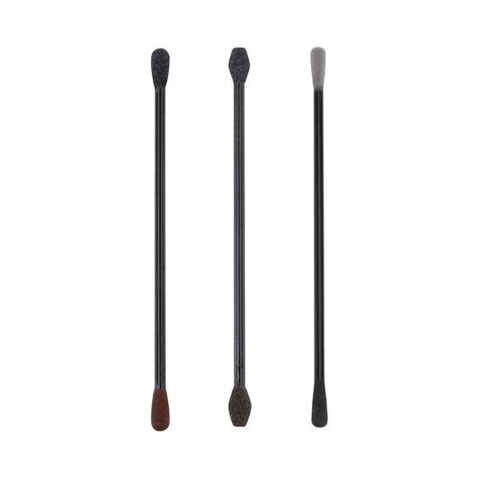 sandits Extra fine teardrop: Black = 400 grit, Grey = 800 grit
Medium/fine teardrop: Brown = 120 grit, Grey = 180 grit
Medium/fine wedge: Brown = 120 grit, Grey = 180 grit