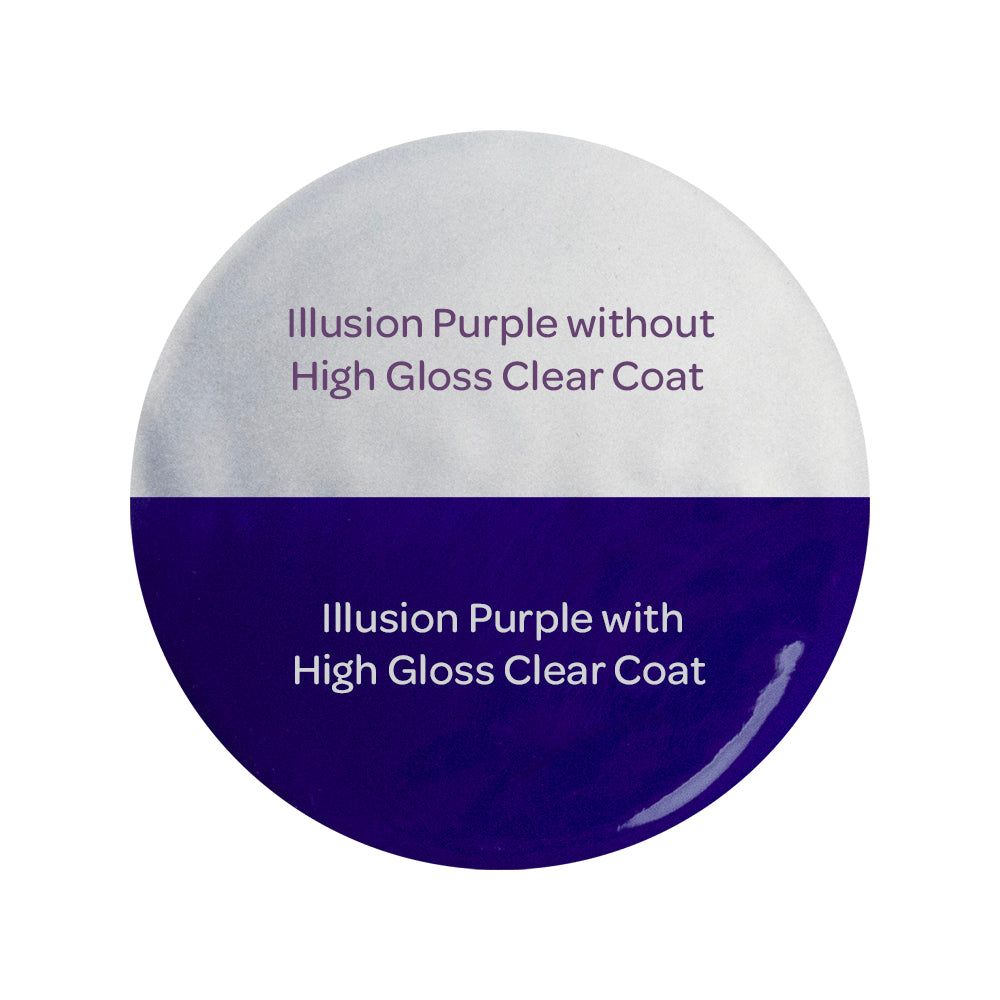 Powder Coating - Illusion Purple - High Gloss sample with and without clear coat