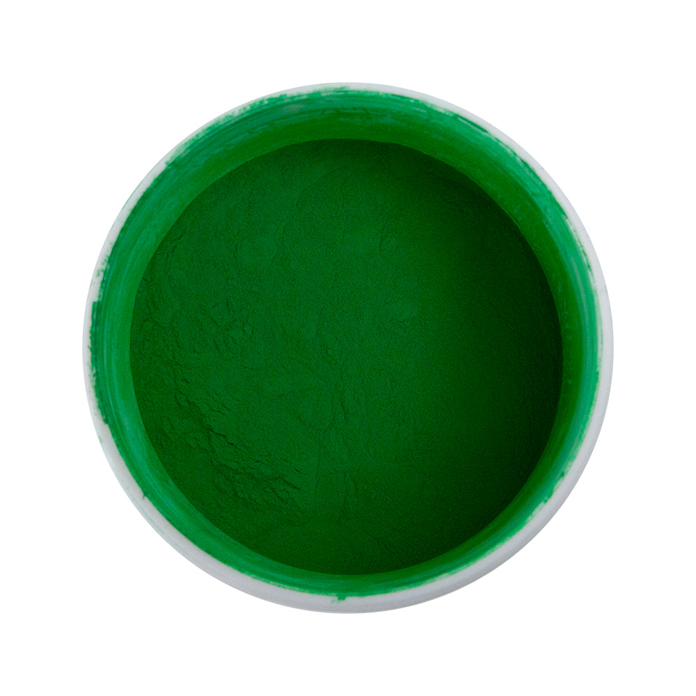 open jar of Powder Coating - Grange Green - Gloss