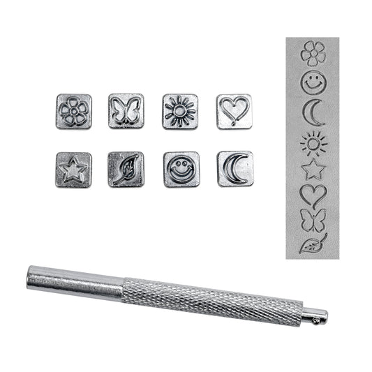 Mini Stamp Set - Funtime

While designed for leather stamping, these work great for metal clay.

These stamp sets are popular and fun designs for personalizing your projects. Each set includes 8 quality stamping tool heads and 1 handle. All stamping heads are 10mm square and stamping handle is 3-1/2" long. Heads are easily interchangeable for quick changes between designs.
