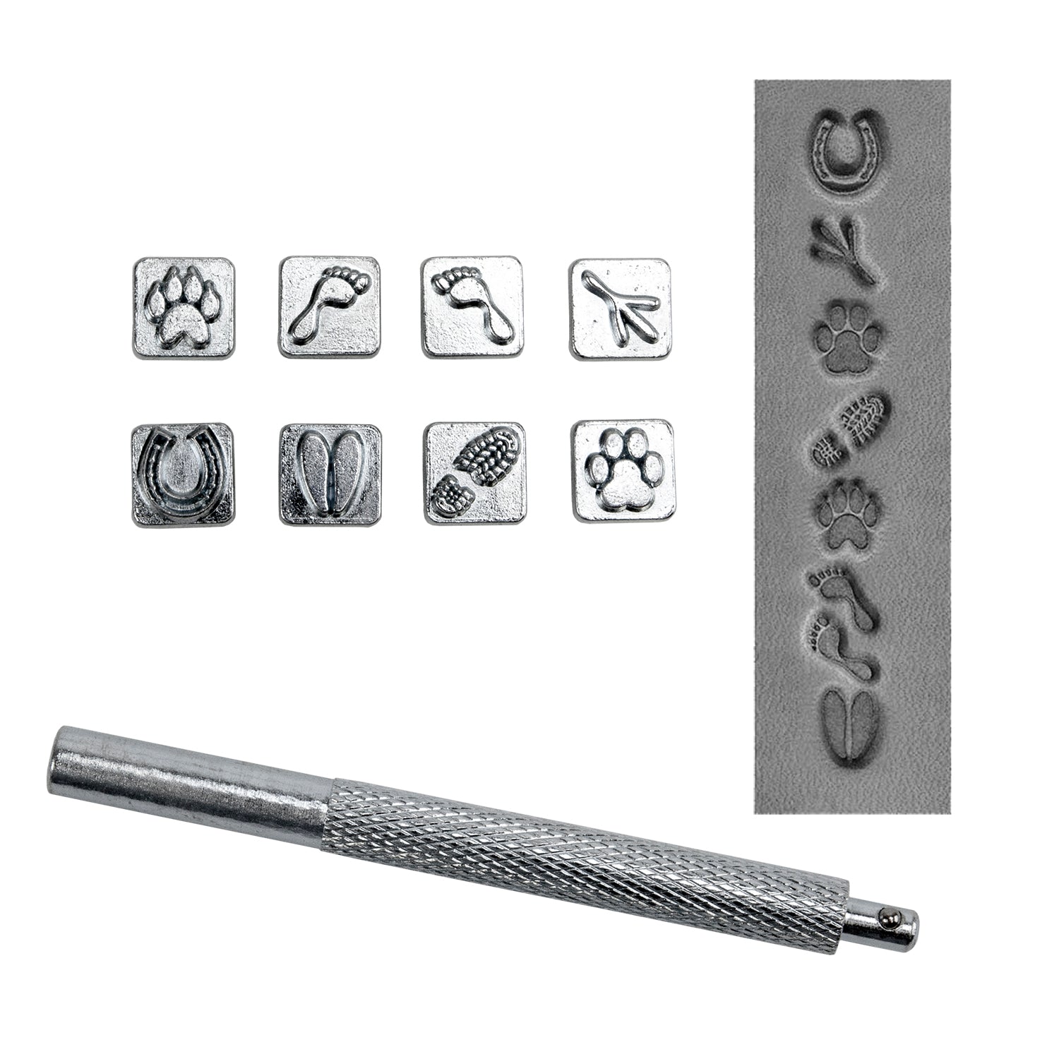 Mini Stamp Set - Tracks

While designed for leather stamping, these work great for metal clay.

These stamp sets are popular and fun designs for personalizing your projects. Each set includes 8 quality stamping tool heads and 1 handle. All stamping heads are 10mm square and stamping handle is 3-1/2" long. Heads are easily interchangeable for quick changes between designs.