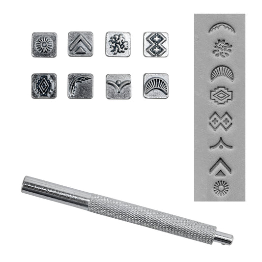 Mini Stamp Set - Discover

While designed for leather stamping, these work great for metal clay.

These stamp sets are popular and fun designs for personalizing your projects. Each set includes 8 quality stamping tool heads and 1 handle. All stamping heads are 10mm square and stamping handle is 3-1/2" long. Heads are easily interchangeable for quick changes between designs.&nbsp;