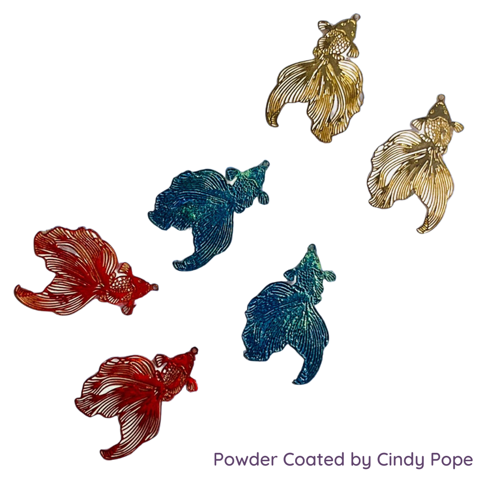 red, blue and yellow powder coated Brass Pendants - Goldfish